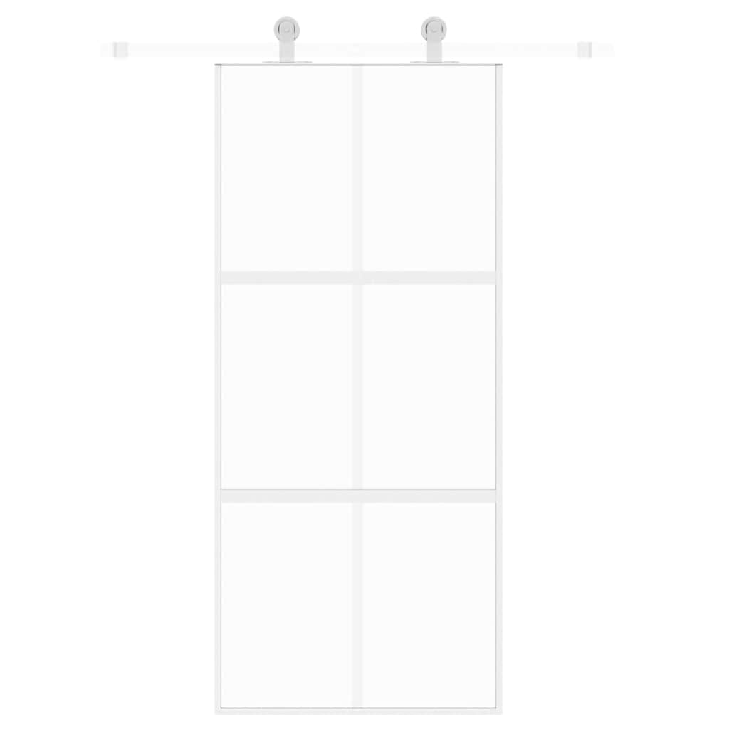 Porta Scorrevole Bianca 90x205 cm Vetro Temperato e Alluminio
