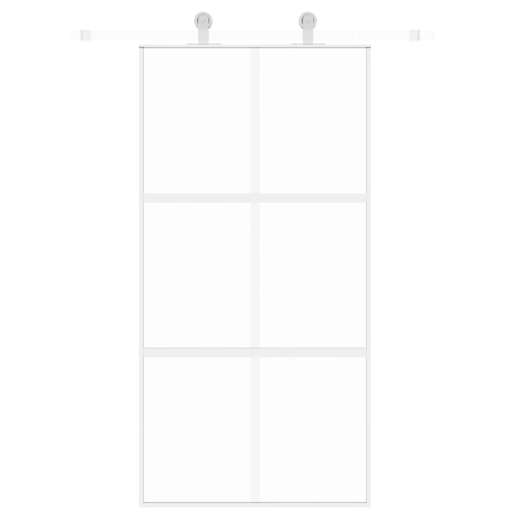 Porta Scorrevole Bianca 102,5x205cm Vetro Temperato e Alluminio