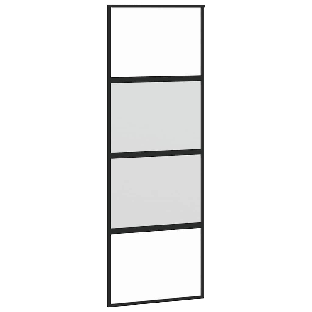 Porta Scorrevole Nera 76x205 cm in Vetro Temperato e Alluminio