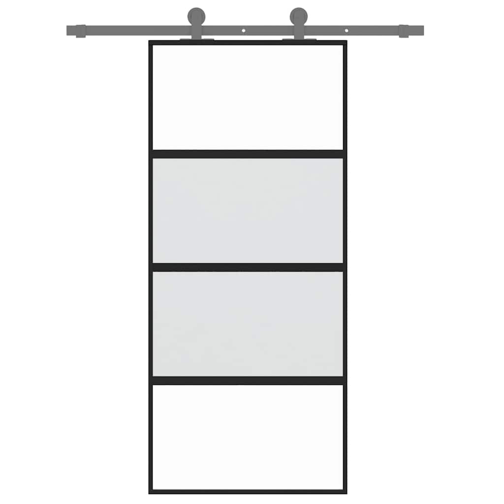 Porta Scorrevole Nera 90x205 cm in Vetro Temperato e Alluminio