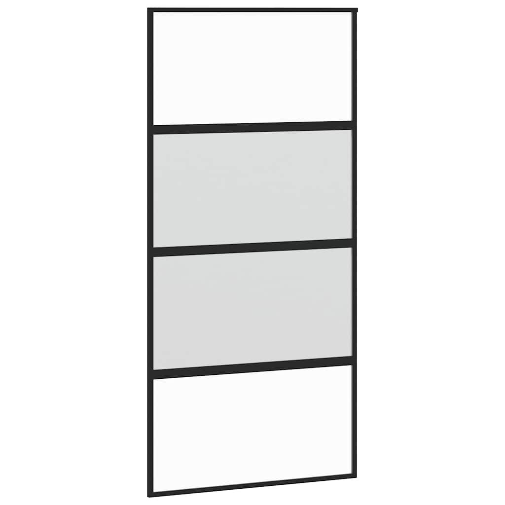 Porta Scorrevole Nera 102,5x205 cm Vetro Temperato e Alluminio