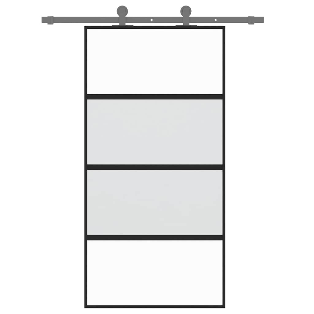 Porta Scorrevole Nera 102,5x205 cm Vetro Temperato e Alluminio