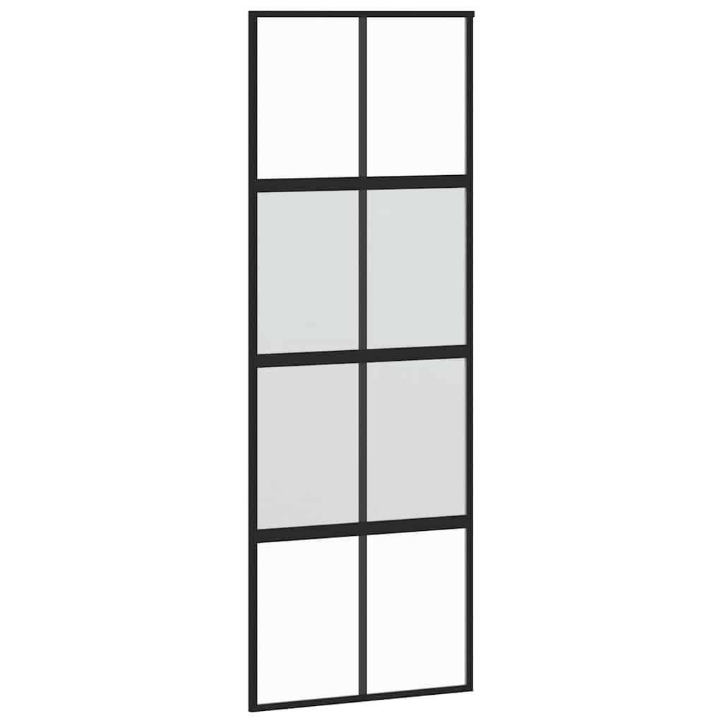 Porta Scorrevole Nera 76x205 cm in Vetro Temperato e Alluminio