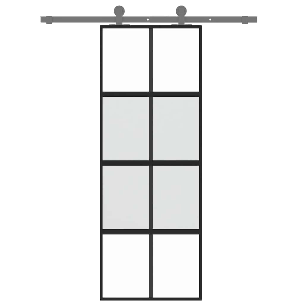 Porta Scorrevole Nera 76x205 cm in Vetro Temperato e Alluminio