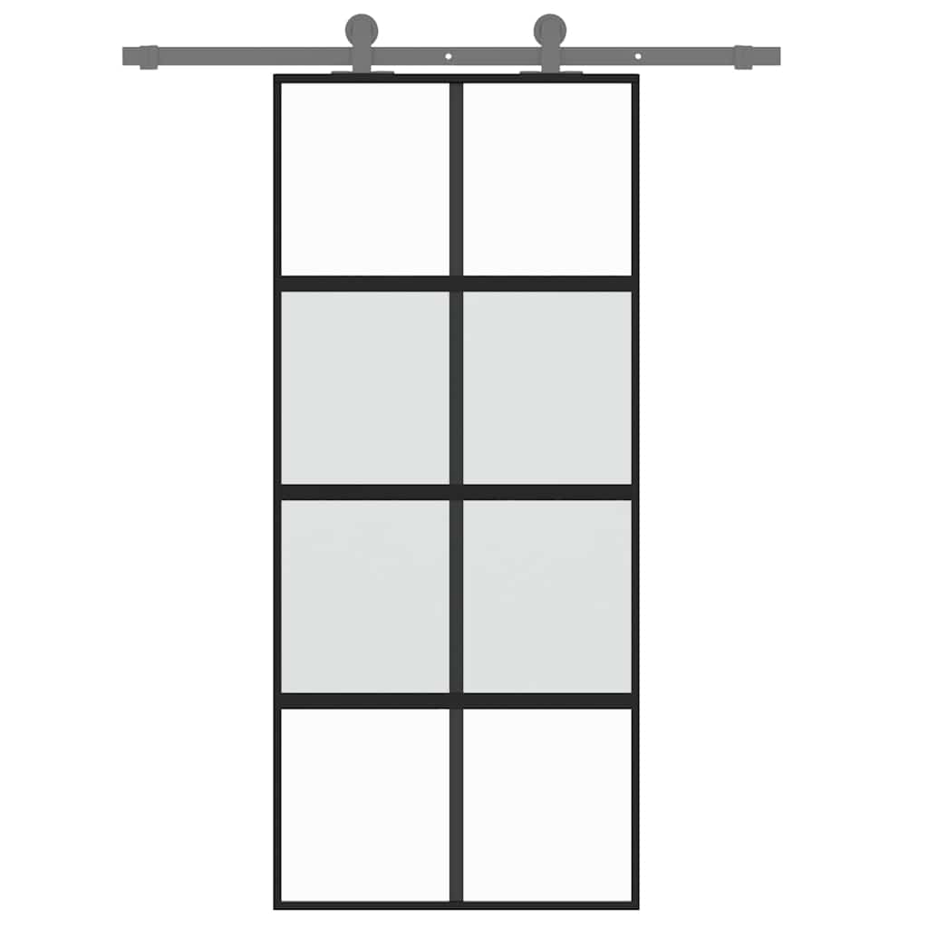 Porta Scorrevole Nera 90x205 cm in Vetro Temperato e Alluminio