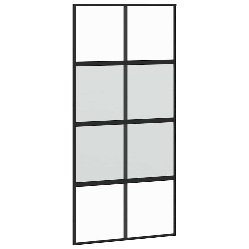 Porta Scorrevole Nera 102,5x205 cm Vetro Temperato e Alluminio