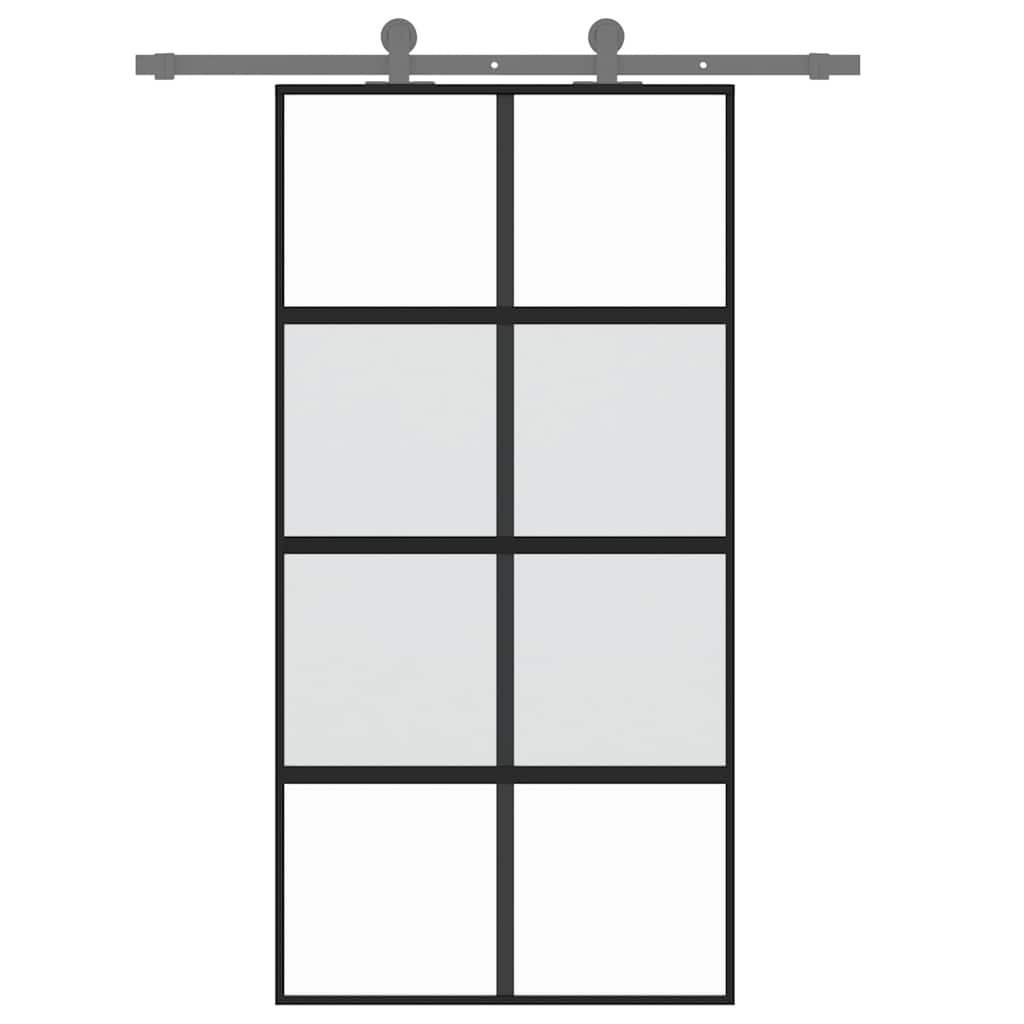 Porta Scorrevole Nera 102,5x205 cm Vetro Temperato e Alluminio