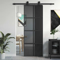 Porta Scorrevole Nera 76x205 cm in Vetro Temperato e Alluminio