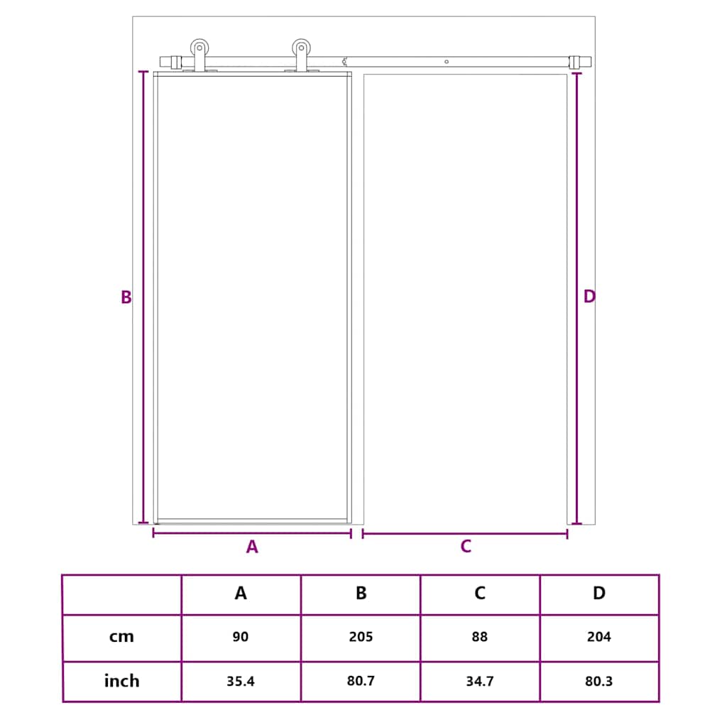 Porta Scorrevole Nera 90x205 cm in Vetro Temperato e Alluminio
