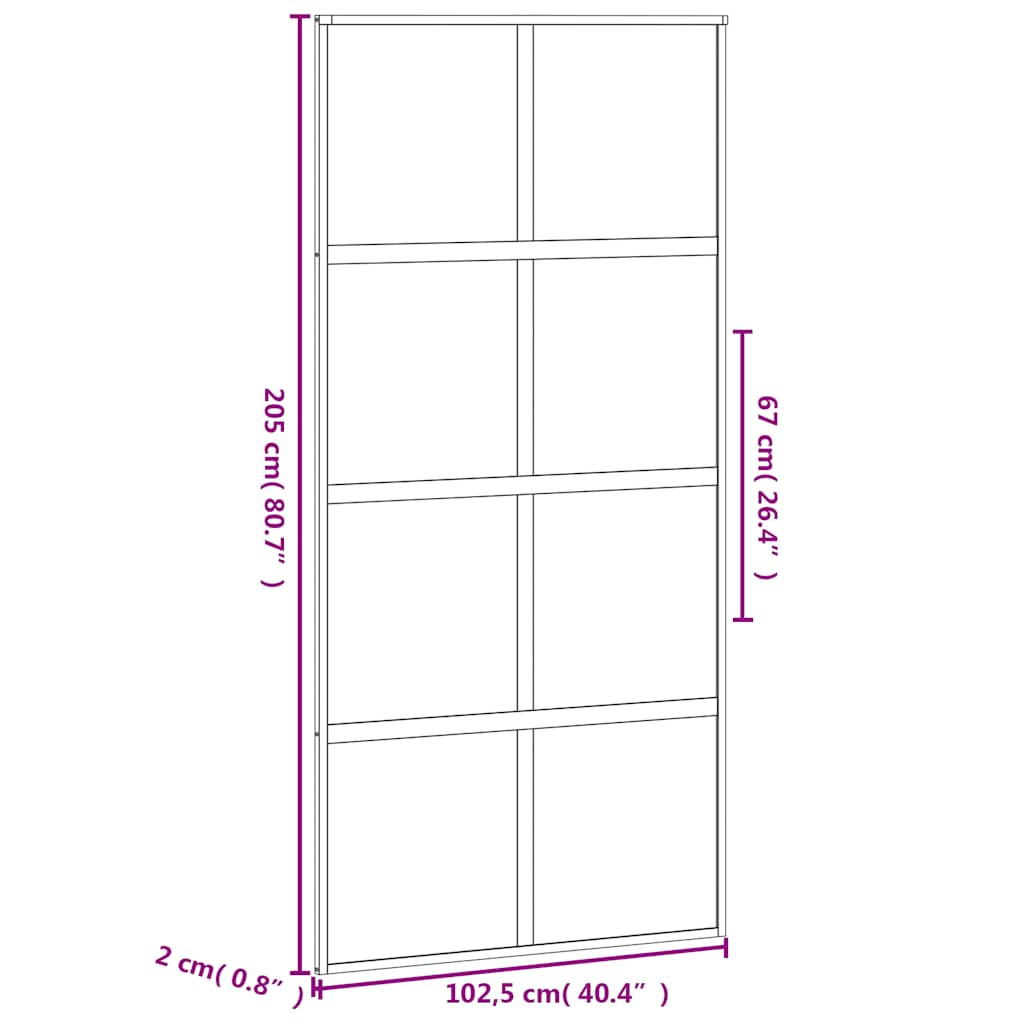 Porta Scorrevole Nera 102,5x205 cm Vetro Temperato e Alluminio