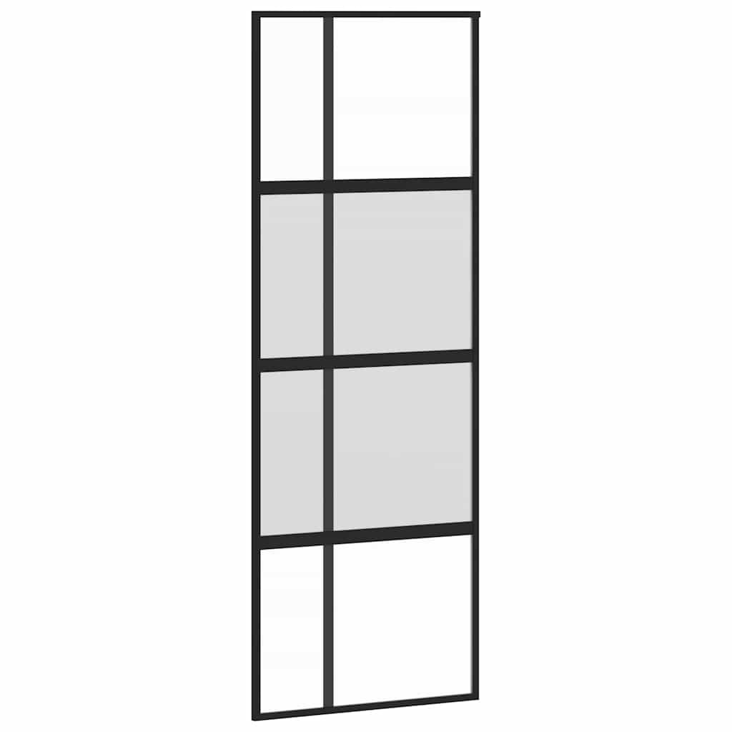 Porta Scorrevole Nera 76x205 cm in Vetro Temperato e Alluminio