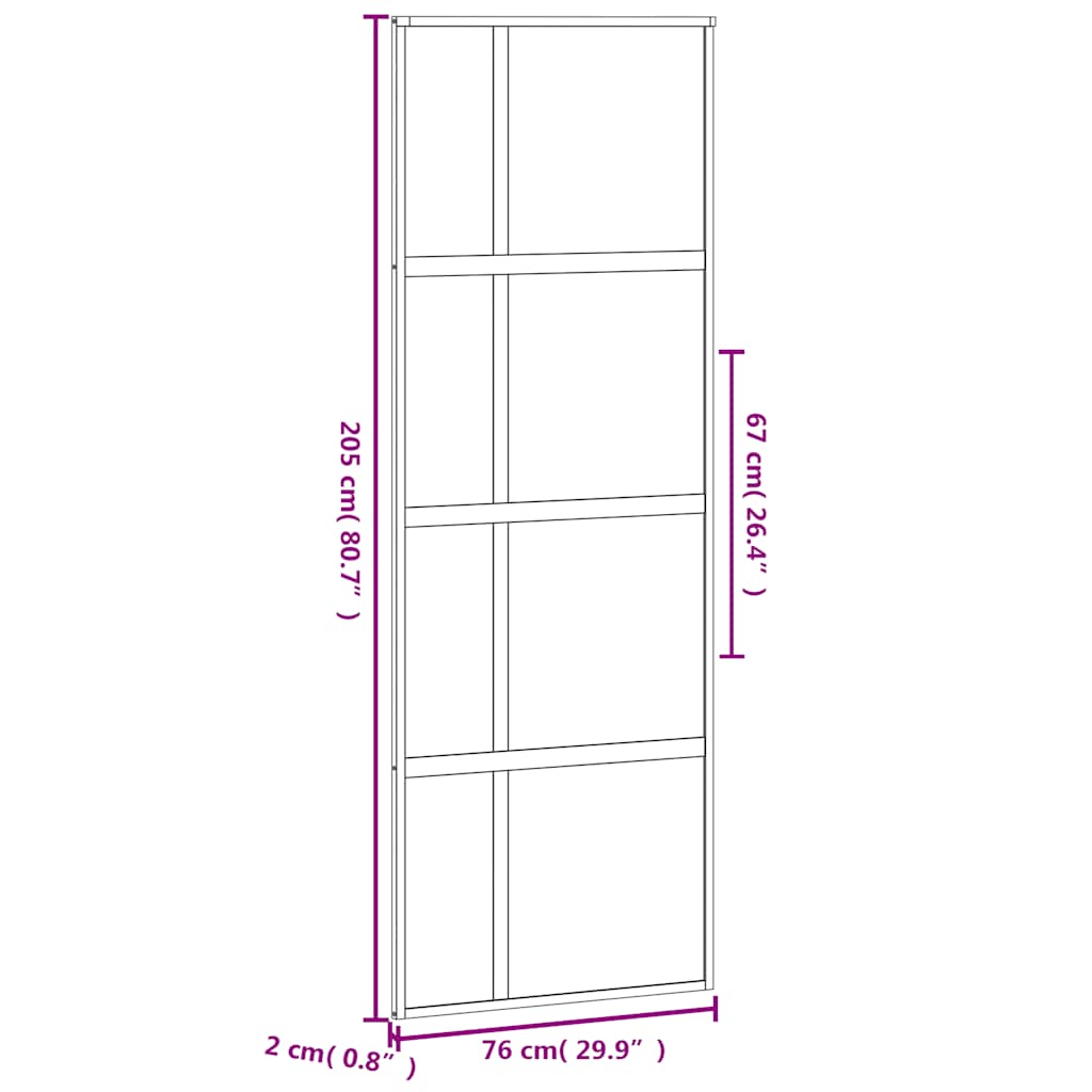 Porta Scorrevole Nera 76x205 cm in Vetro Temperato e Alluminio