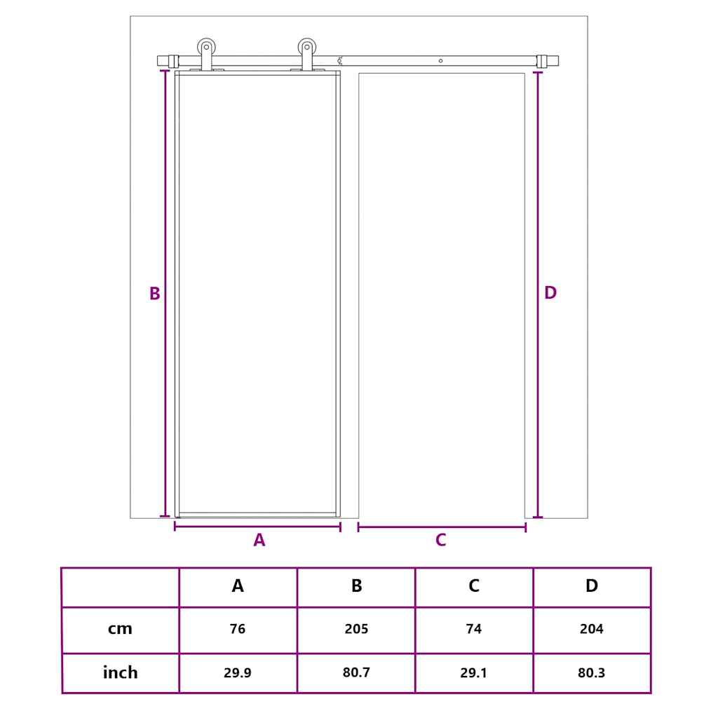 Porta Scorrevole Nera 76x205 cm in Vetro Temperato e Alluminio
