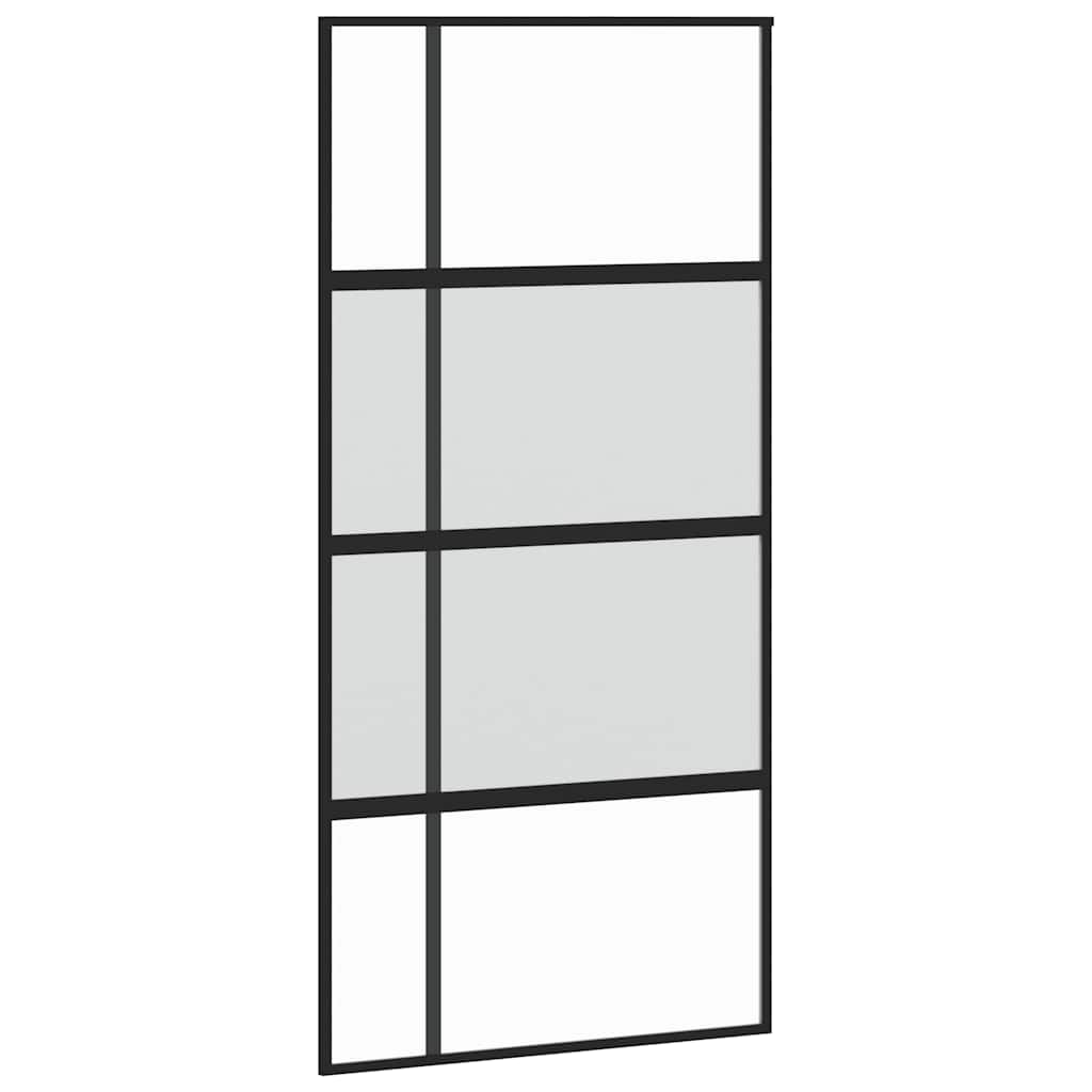 Porta Scorrevole Nera 102,5x205 cm Vetro Temperato e Alluminio