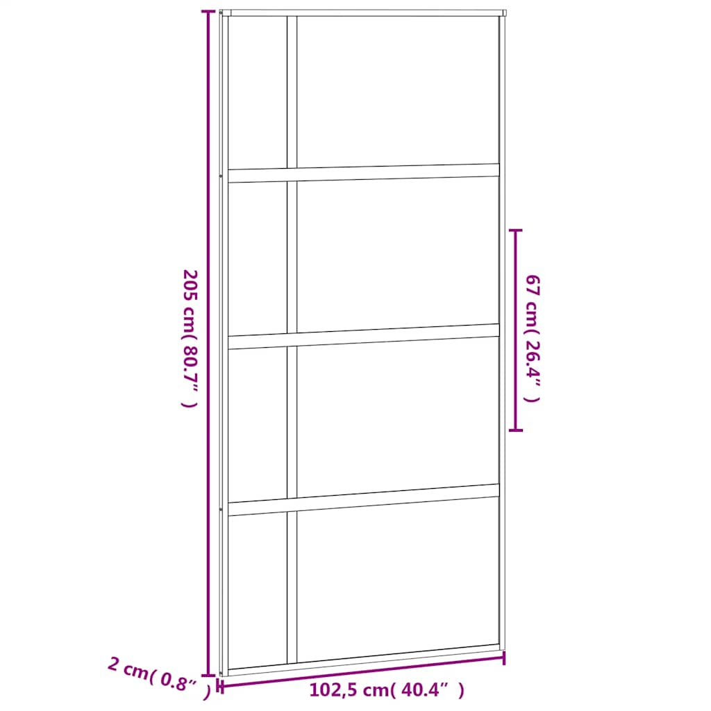 Porta Scorrevole Nera 102,5x205 cm Vetro Temperato e Alluminio