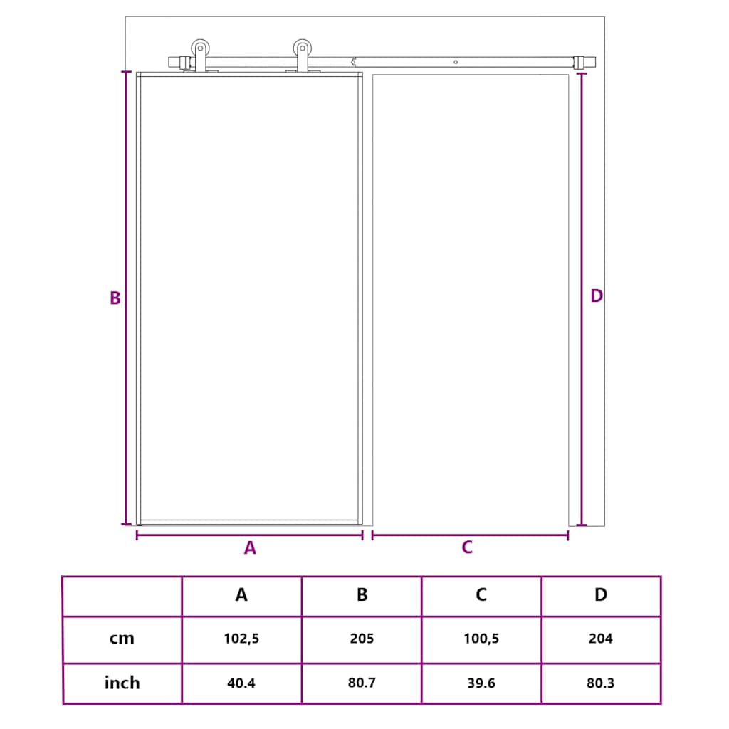 Porta Scorrevole Nera 102,5x205 cm Vetro Temperato e Alluminio