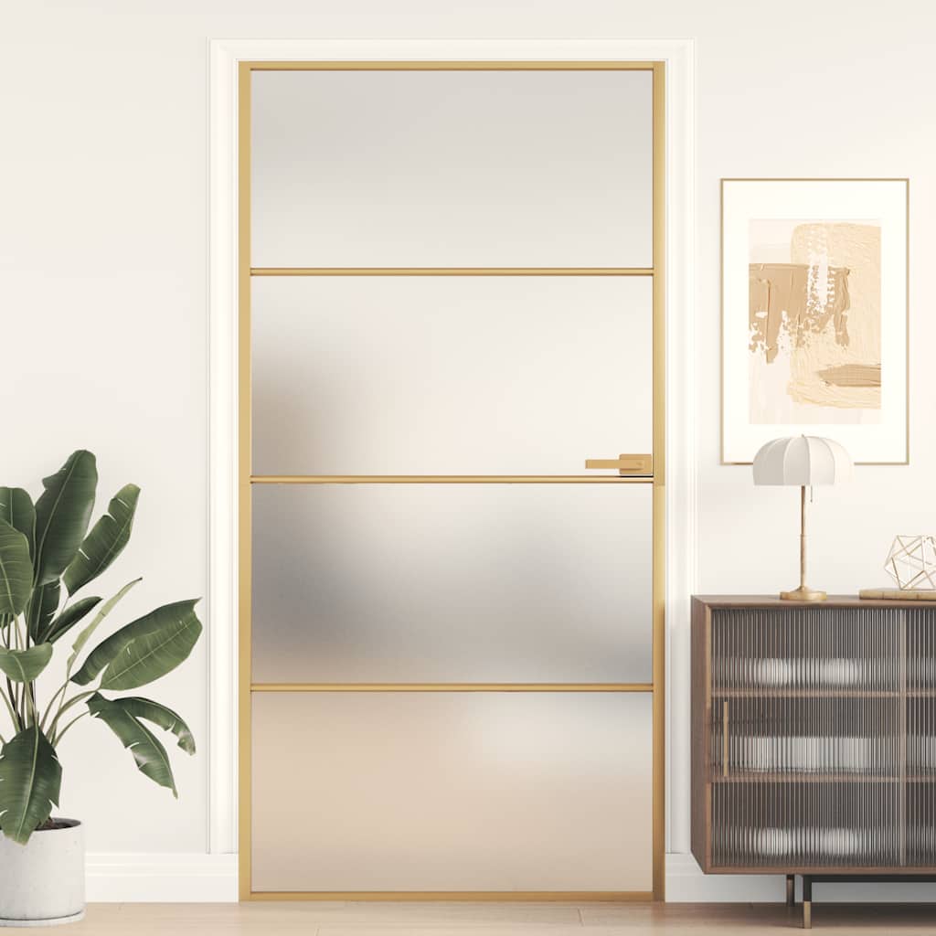 Porta Interni Sottile Oro 102,5x201,5 cm Vetro Temperato Alluminio