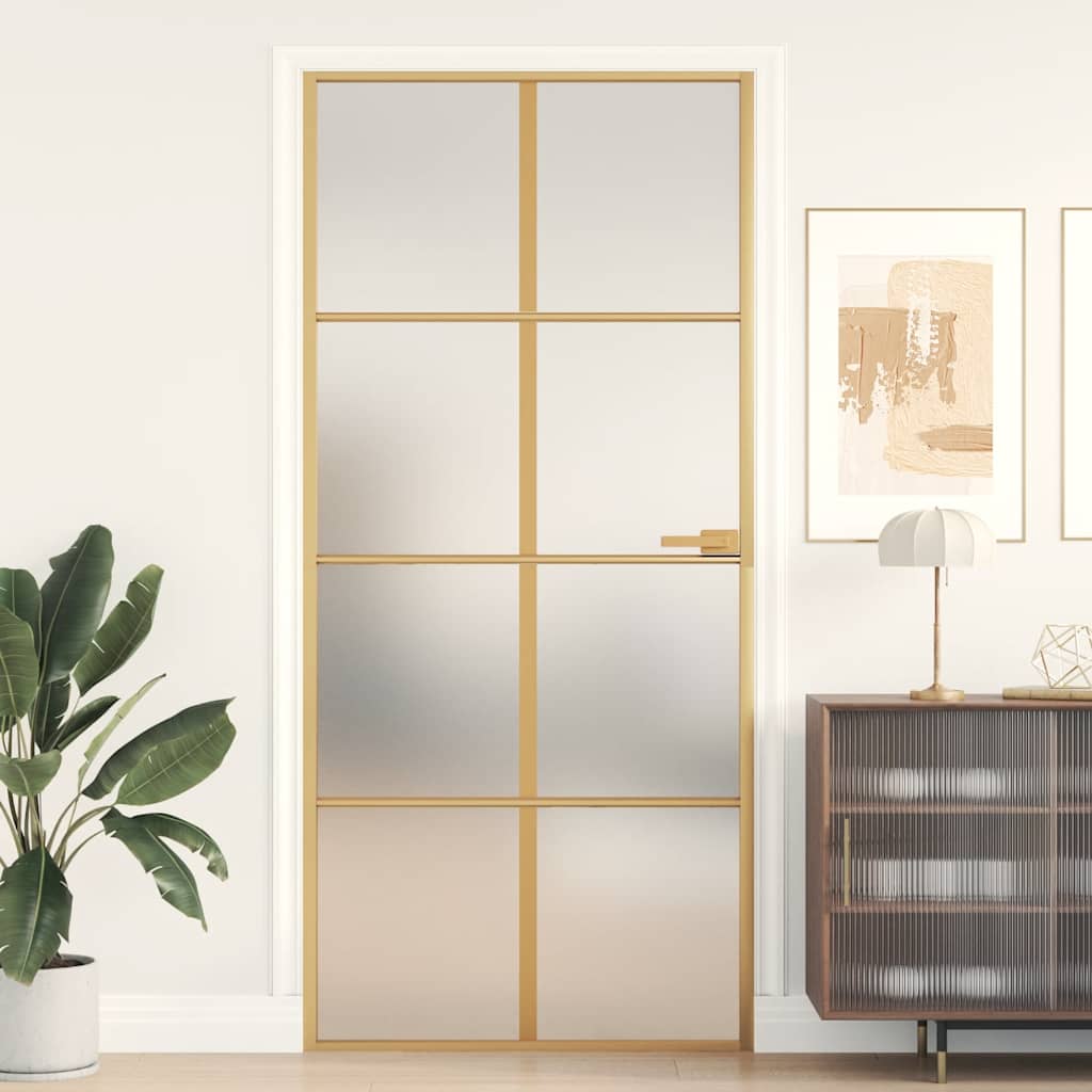 Porta Interni Vetro Temperato Opaco Oro 93x201,5cm Alluminio