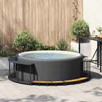 Bordo per Vasca da Spa con Portaoggetti e Gradino Polyrattan Nero