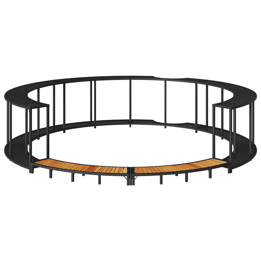 Bordo per Vasca da Spa con Portaoggetti e Gradino Polyrattan Nero