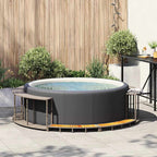Bordo per Vasca Spa con Portaoggetti e Gradino Polyrattan Grigio