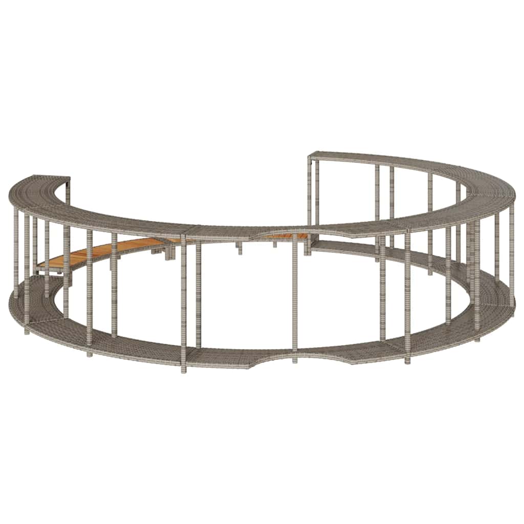 Bordo per Vasca Spa con Portaoggetti e Gradino Polyrattan Grigio