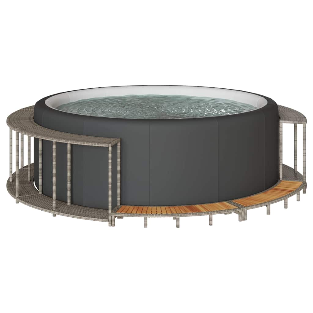 Bordo per Vasca Spa con Portaoggetti e Gradino Polyrattan Grigio
