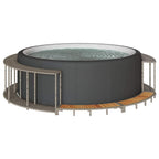Bordo per Vasca Spa con Portaoggetti e Gradino Polyrattan Grigio