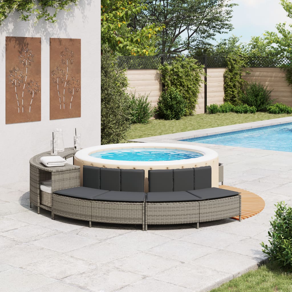 Panche Vasca Idromassaggio con Cuscini 2 pz in Polyrattan Grigio