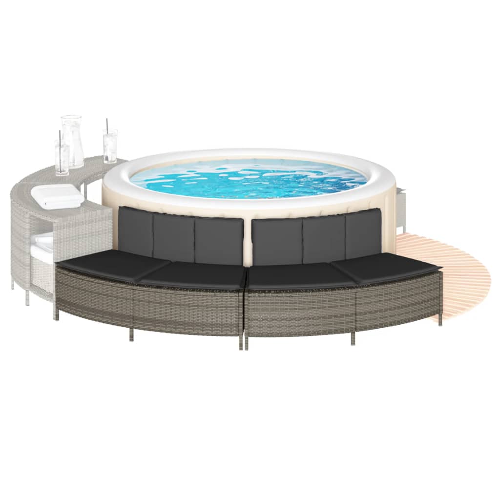 Panche Vasca Idromassaggio con Cuscini 2 pz in Polyrattan Grigio