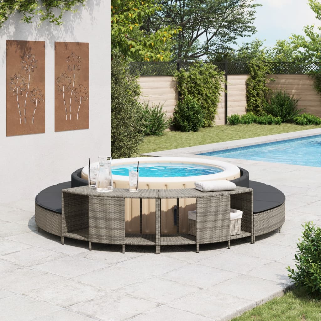Scaffali Portaoggetti Vasca Idromassaggio 2 pz Polyrattan Grigio