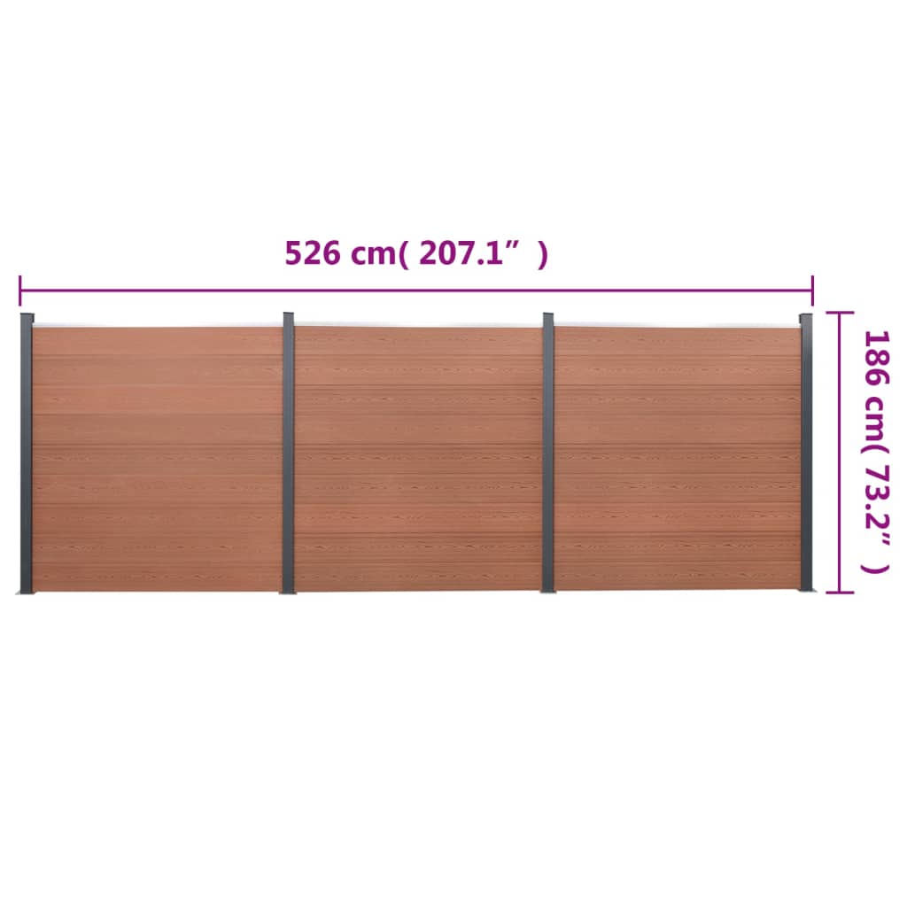 Set Pannello di Recinzione Marrone 526x186 cm in WPC