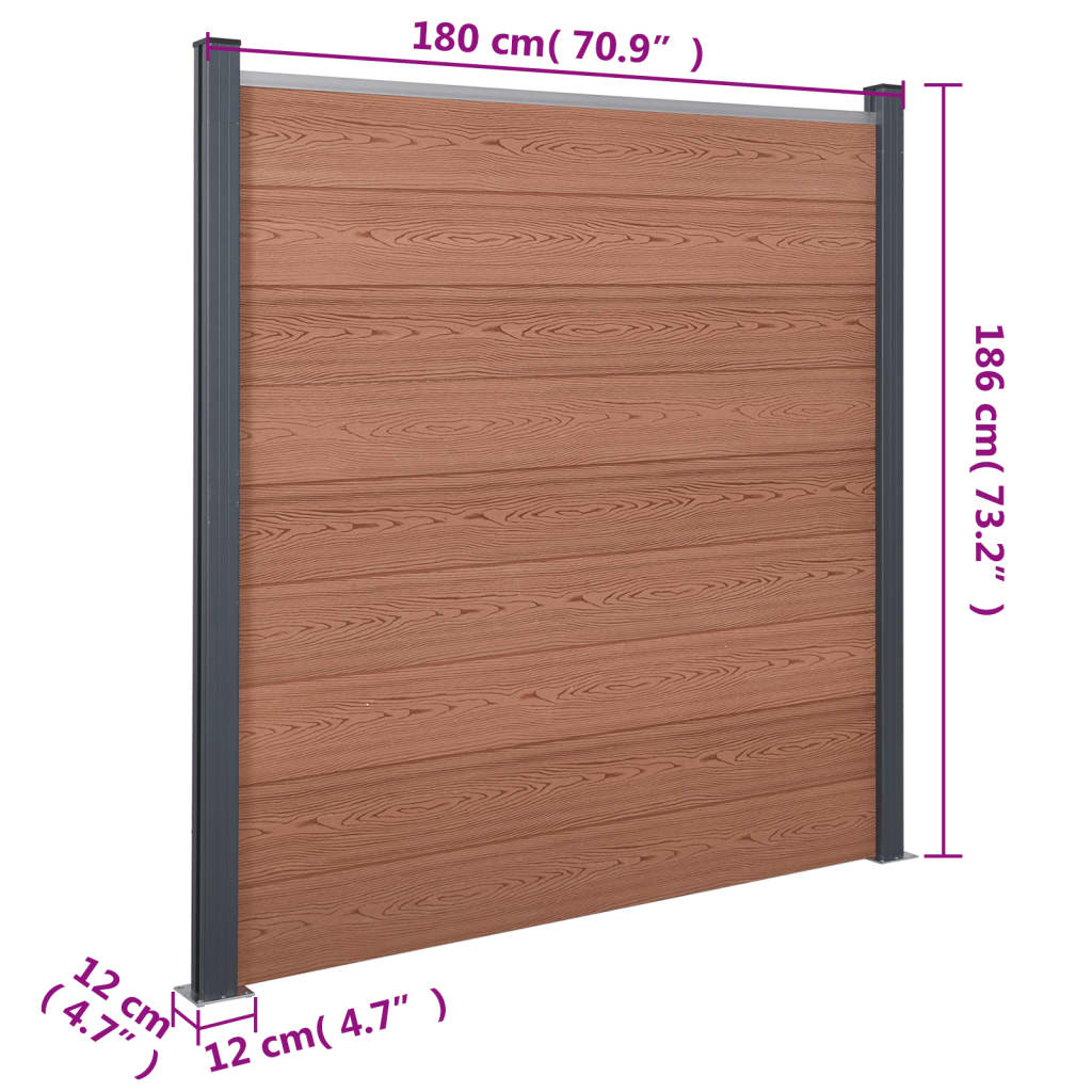 Set Pannello di Recinzione Marrone 526x186 cm in WPC