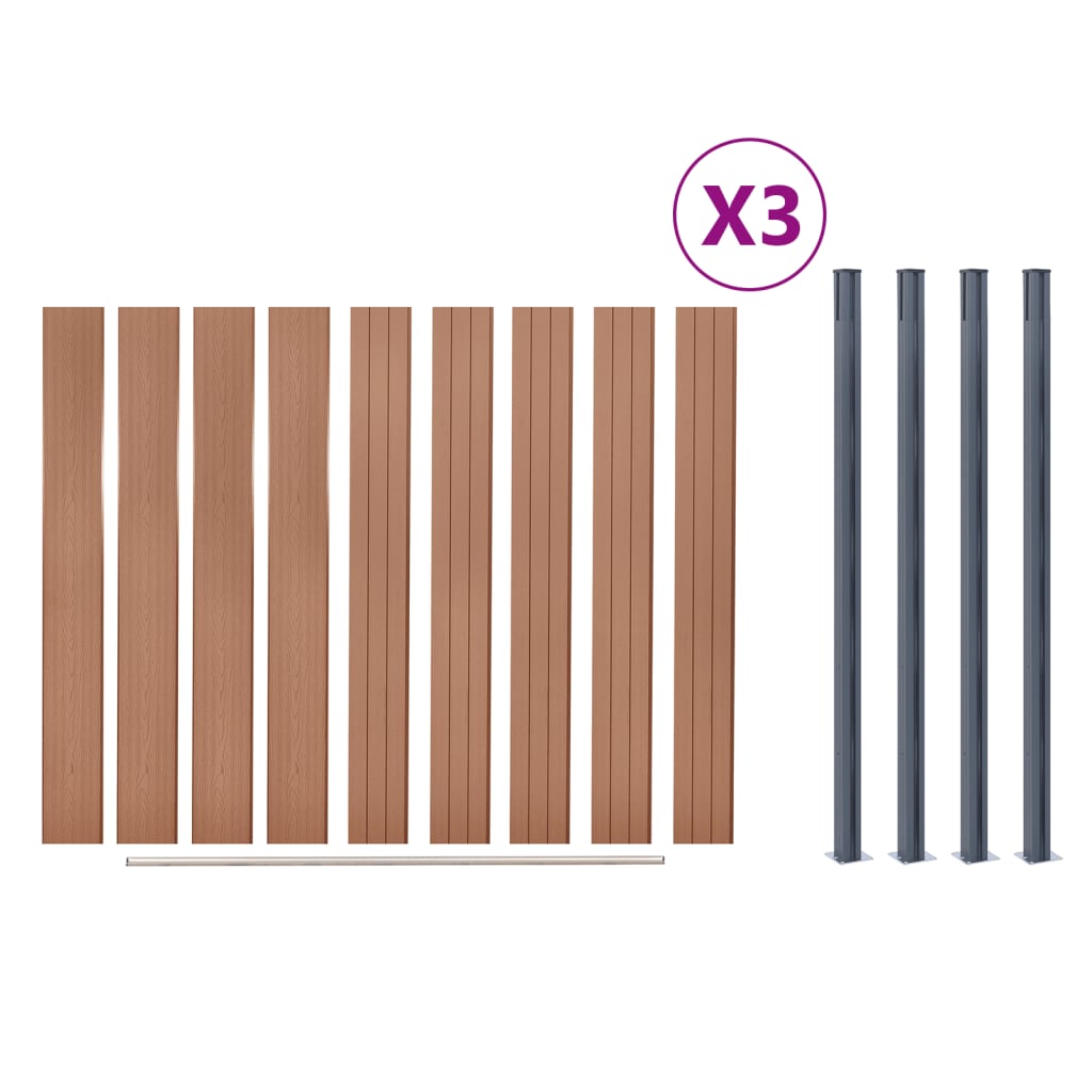 Set Pannello di Recinzione Marrone 526x186 cm in WPC