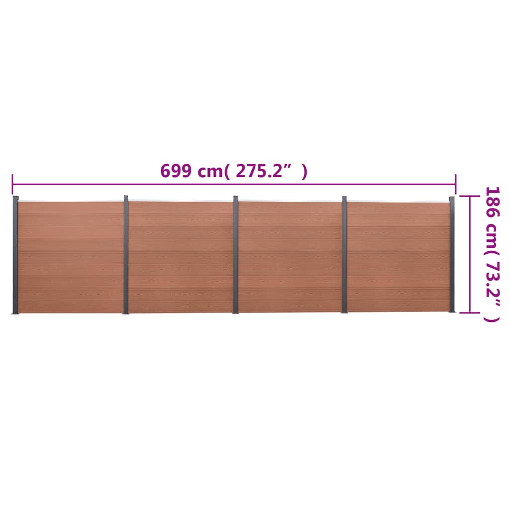 Set Pannello di Recinzione Marrone 699x186 cm in WPC