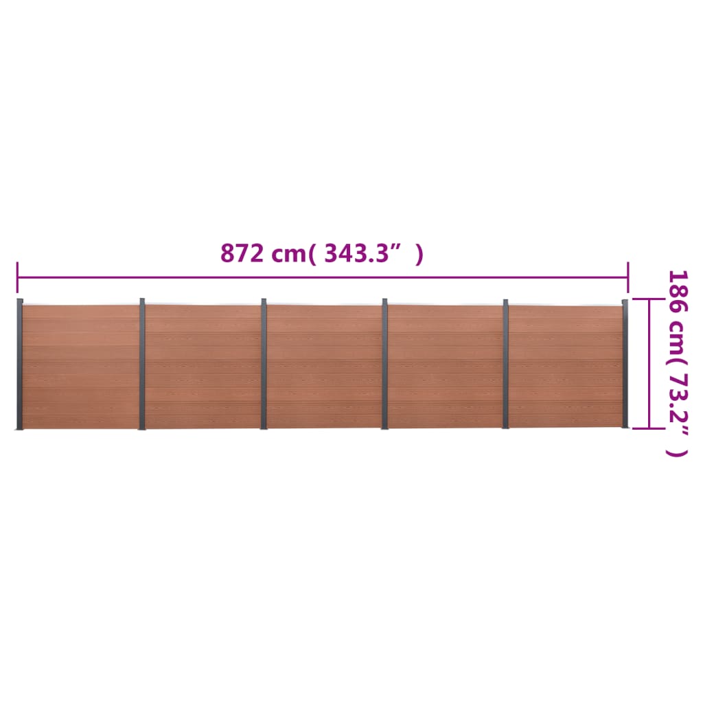 Set Pannello di Recinzione Marrone 872x186 cm in WPC