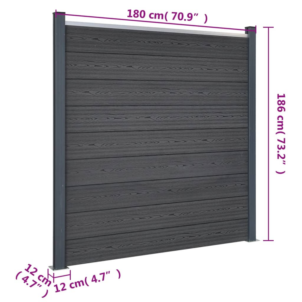 Set Pannello di Recinzione Grigio 872x186 cm in WPC