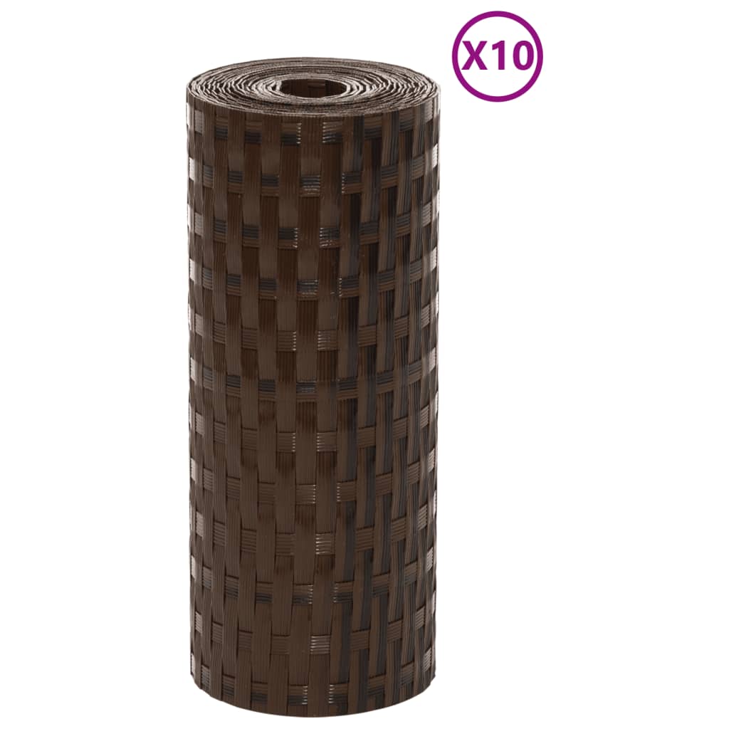 Schermi da Balcone 10 pz Marrone e Nero 255x19 cm Polyrattan