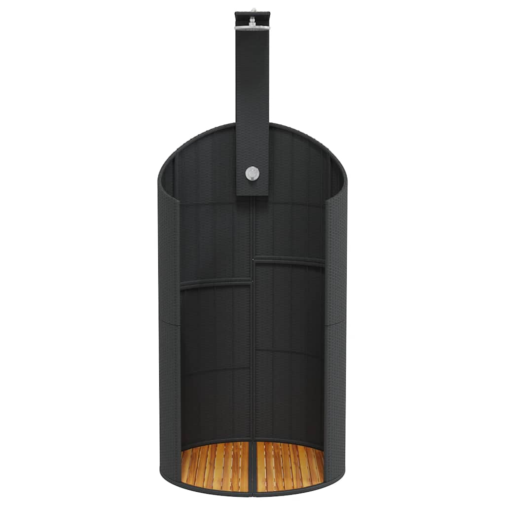 Doccia Esterna Nera 100x100x241,5 cm Polyrattan e Legno Acacia