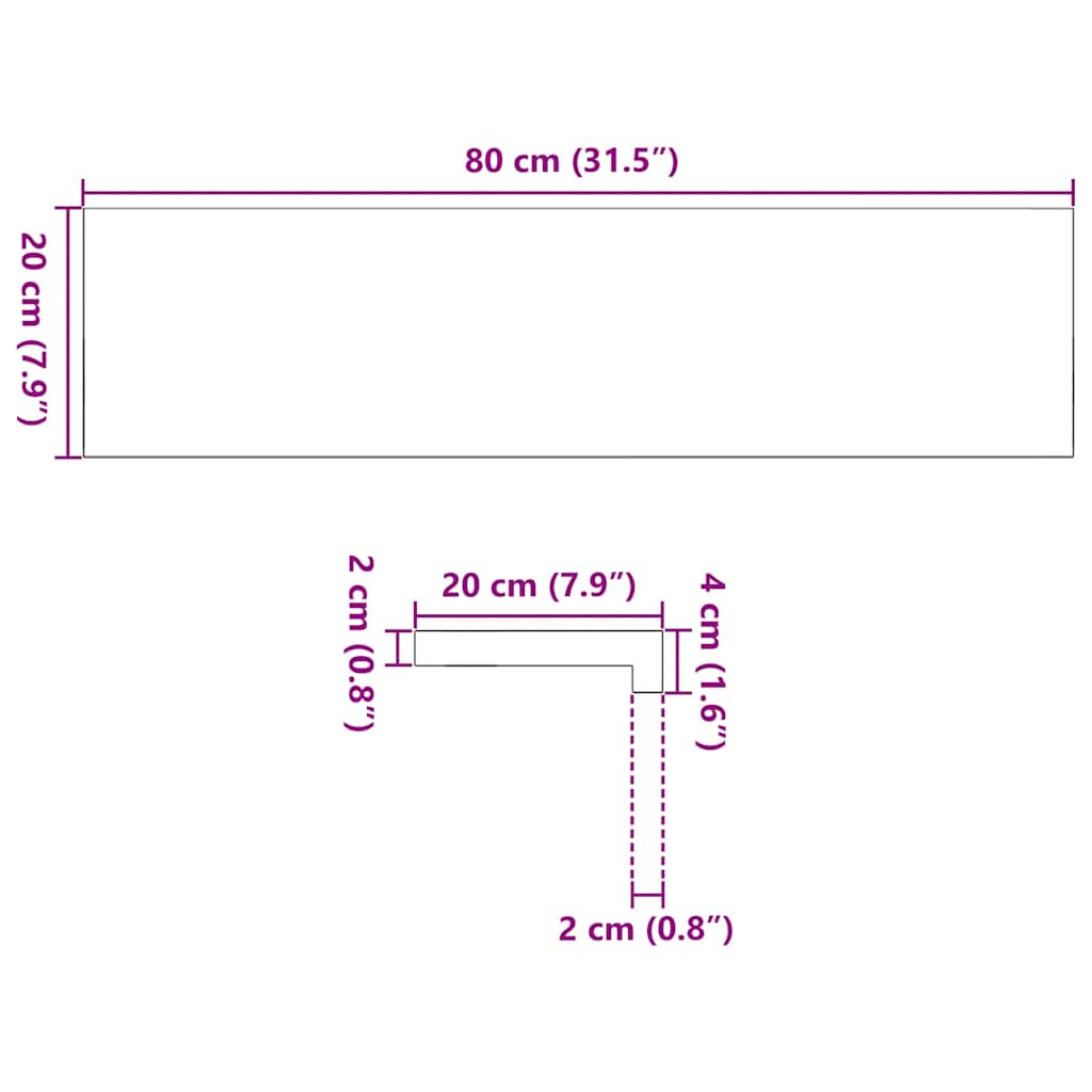Davanzali 2 pz Legno Massello di Rovere Non Trattati 80x20x2 cm