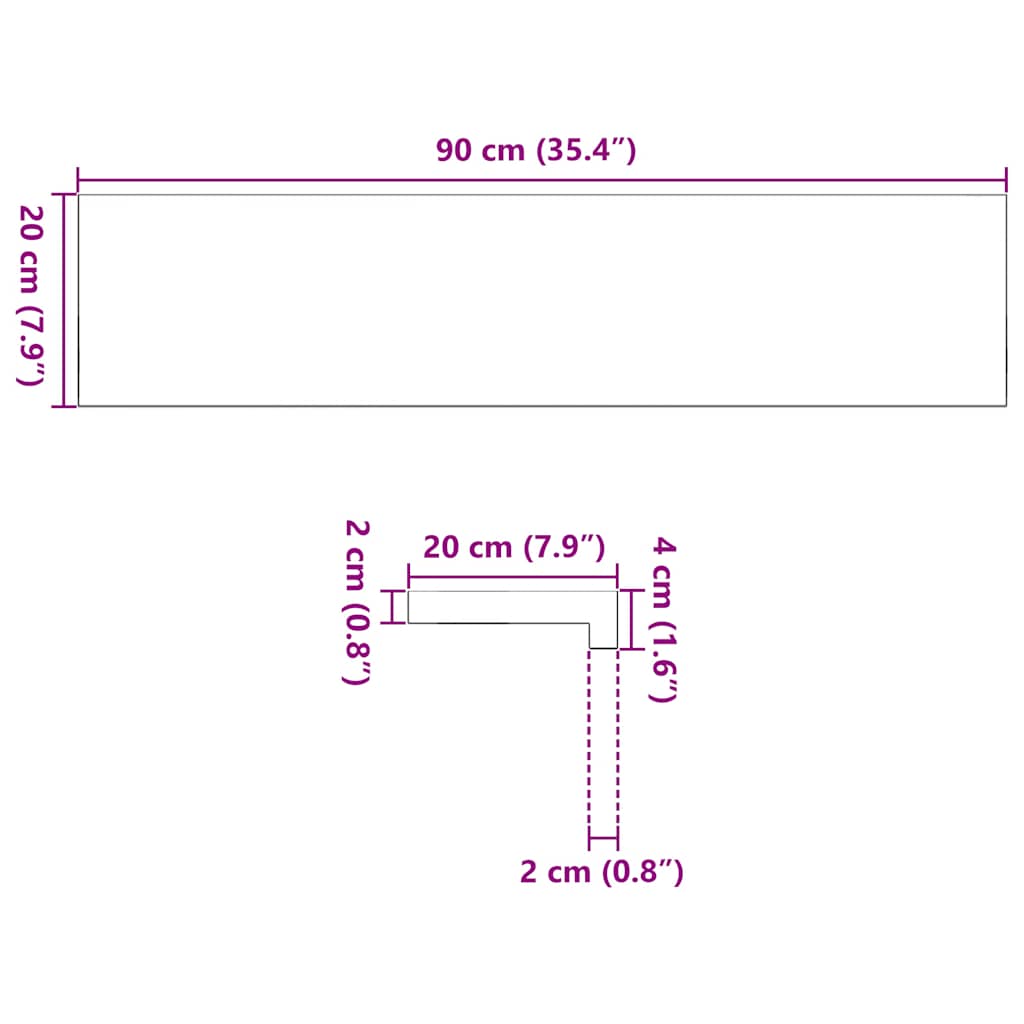 Davanzale in Legno Massello di Rovere 90x20x2 cm Non Trattato - Set 2 Pz