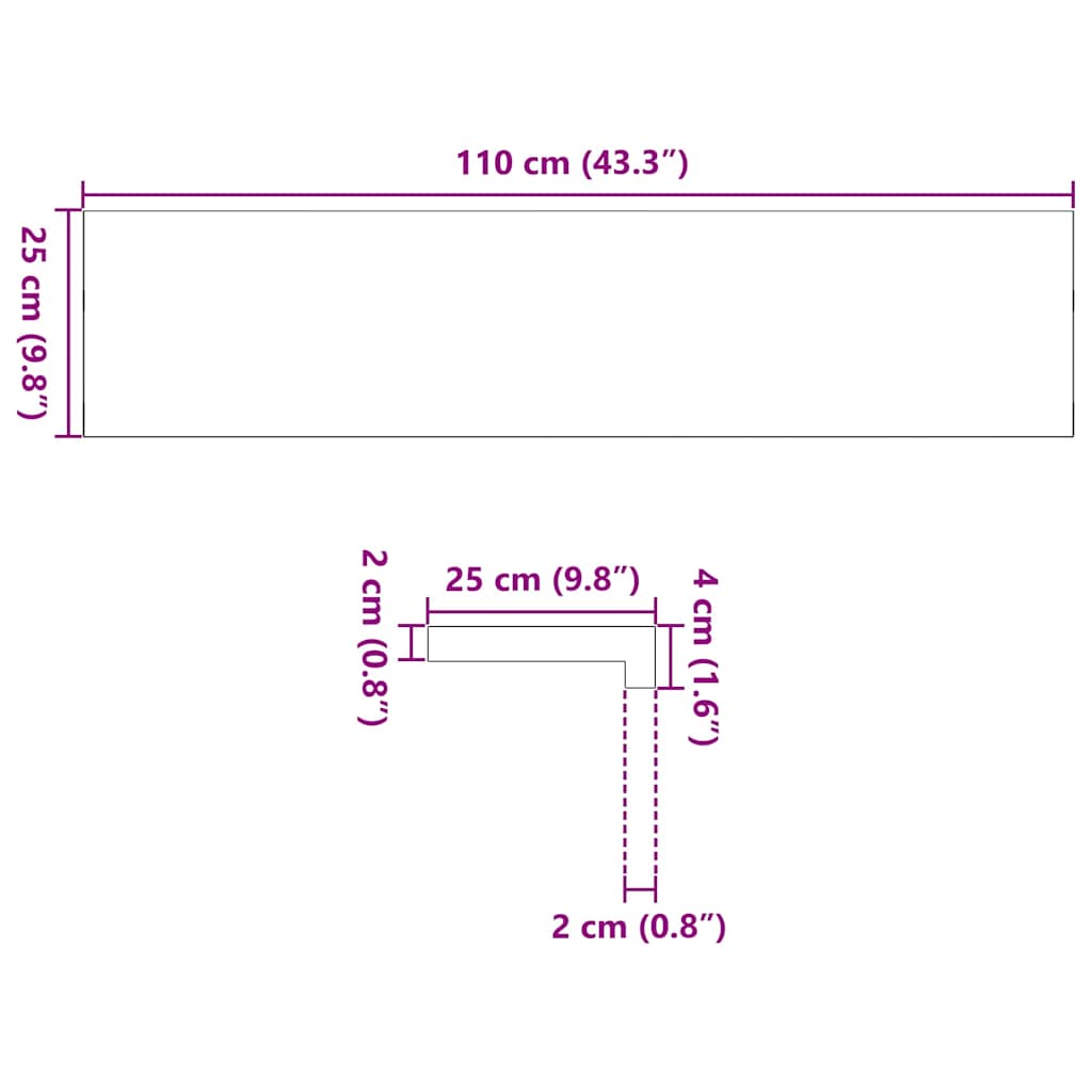Davanzali 2 pz Legno Massello di Rovere Non Trattati 110x25x2cm