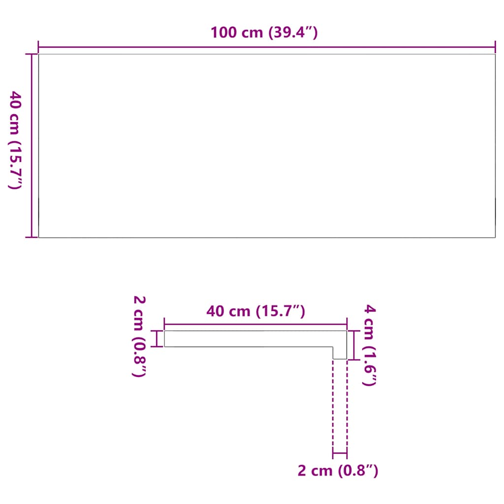 Davanzali 2 pz Legno Massello di Rovere Non Trattati 100x40x2cm