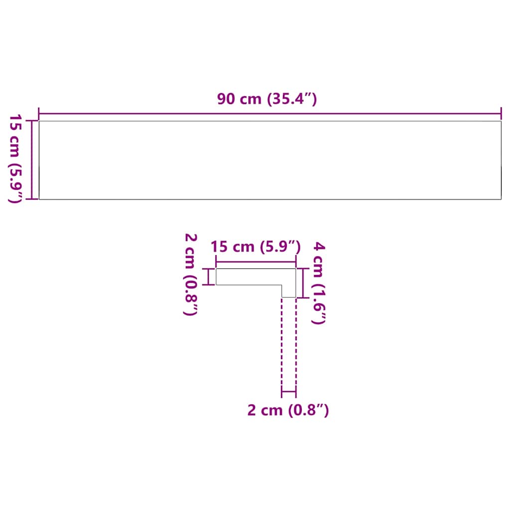 Davanzale in Legno Massello Rovere 90x15x2 cm Marrone Chiaro - Set 2 pz
