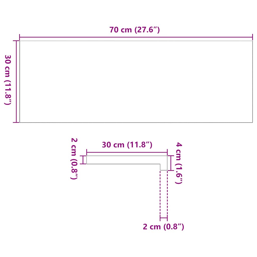 Davanzale in Legno Massello di Rovere 70x30x2 cm Marrone Chiaro - 2 Pezzi