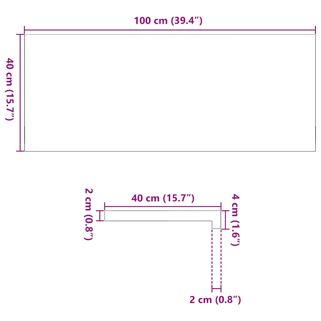 Davanzale in Legno Massello Rovere 100x40x2 cm Marrone-nero - Set 2 pz
