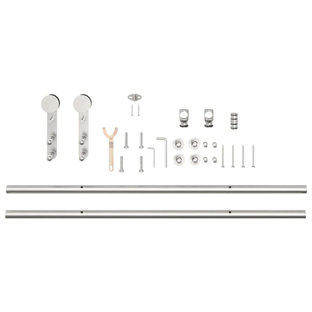 Kit Binari Porta Scorrevole 200 cm Acciaio Inossidabile Argento