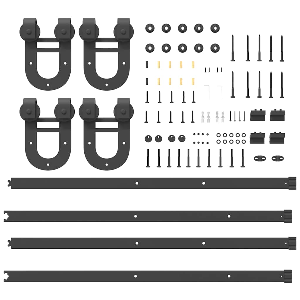 Kit di Binari per Porte Scorrevoli 200 cm Acciaio Nero