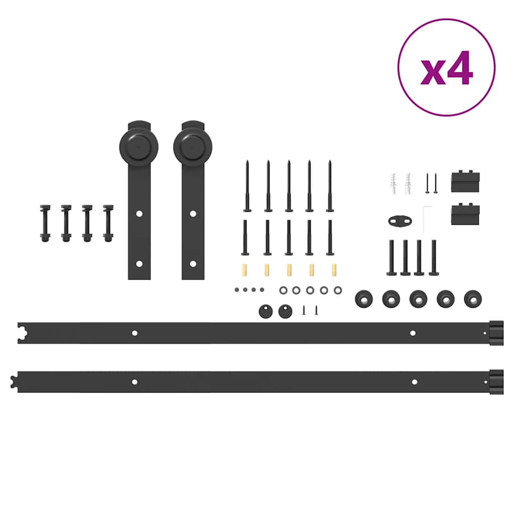 Kit di Binari per Porte Scorrevoli 366 cm Acciaio Nero