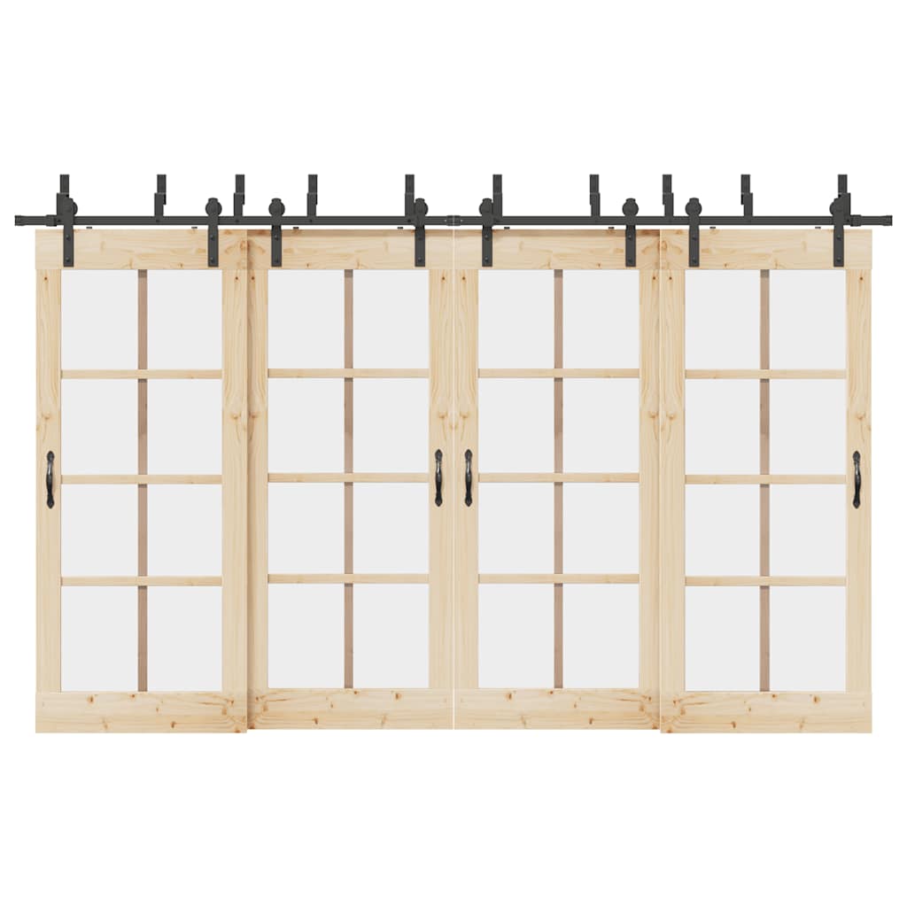 Kit di Binari per Porte Scorrevoli 366 cm Acciaio Nero